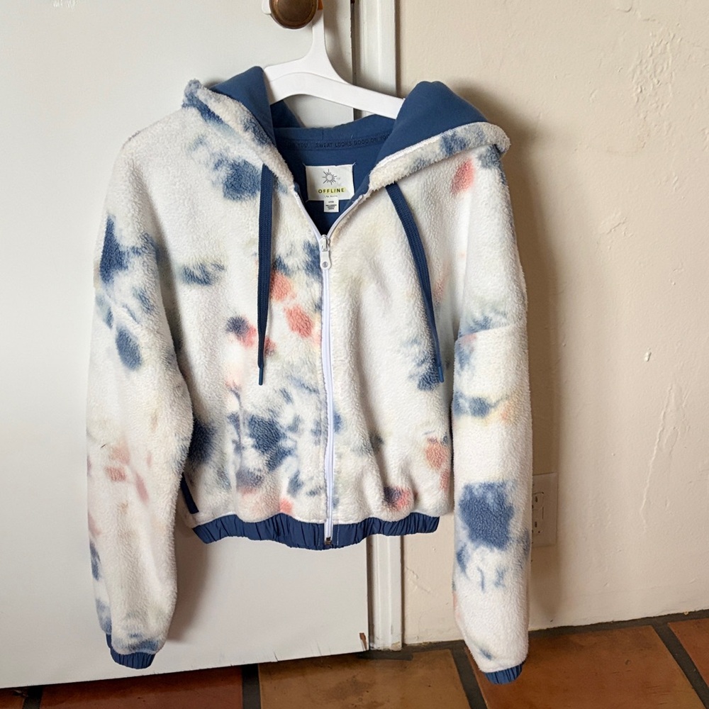 Aerie Offline Tie-Dye Crop Fleece Zip-Up Hoodie